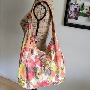 Lucky Penny Anthropologie Leather Tropical Floral Shoulder Bag